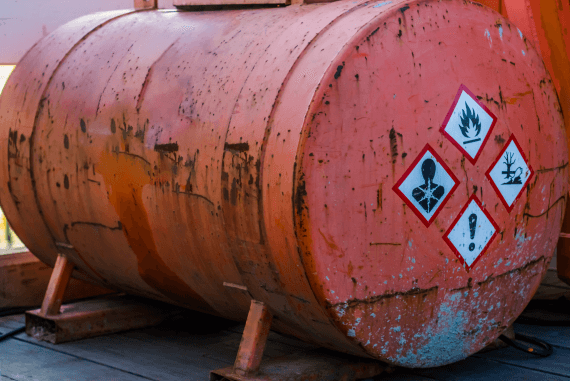 Rusting hazardous substance storage tank